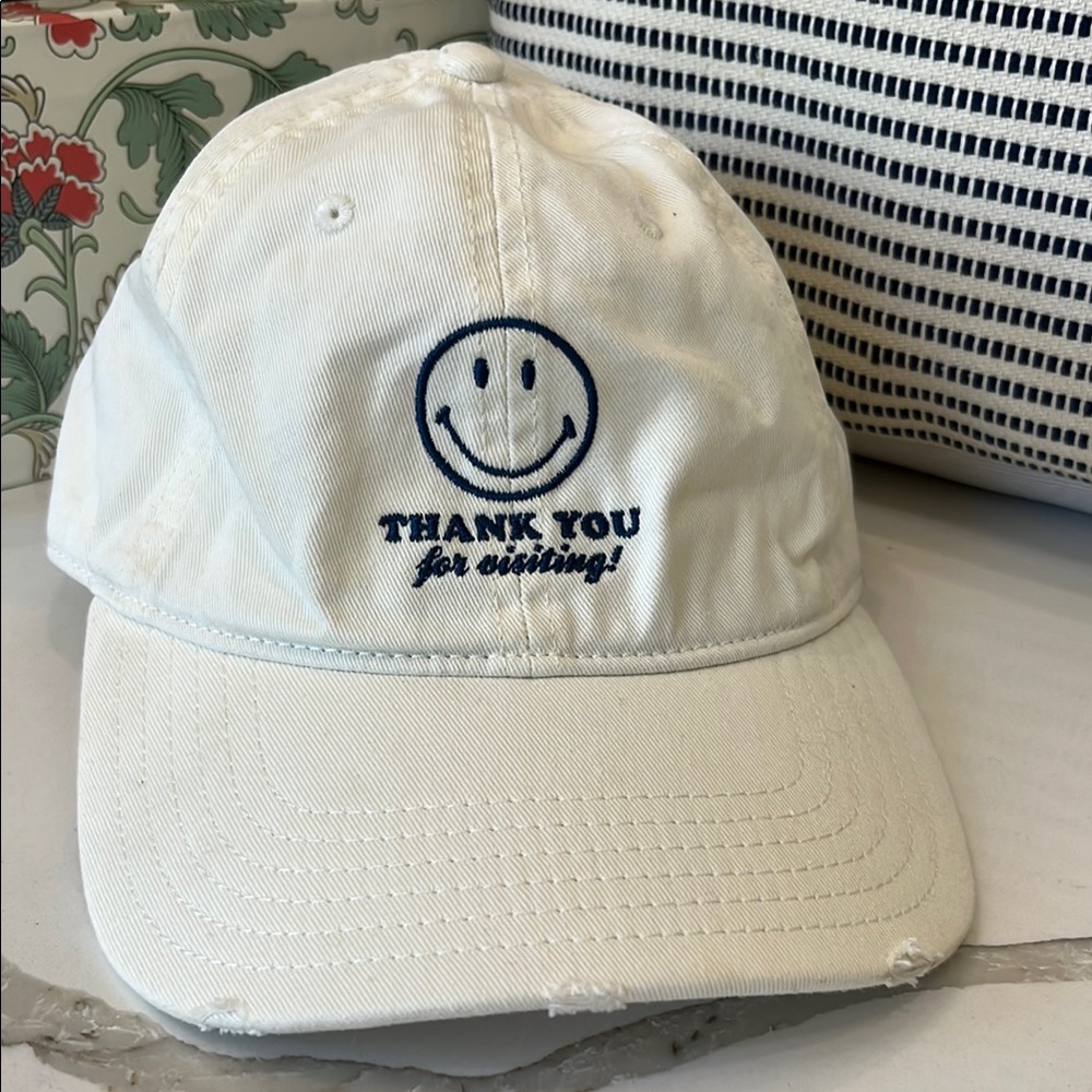 Aerie White Thanks for Visiting Smiley Face Cap